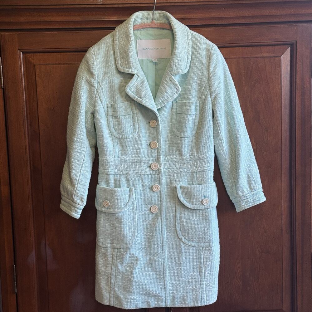 Vtg Banana Republic Women Aqua Green Coat As Seen On Rory Gilmore Size XS Y2K - Picture 2 of 11
